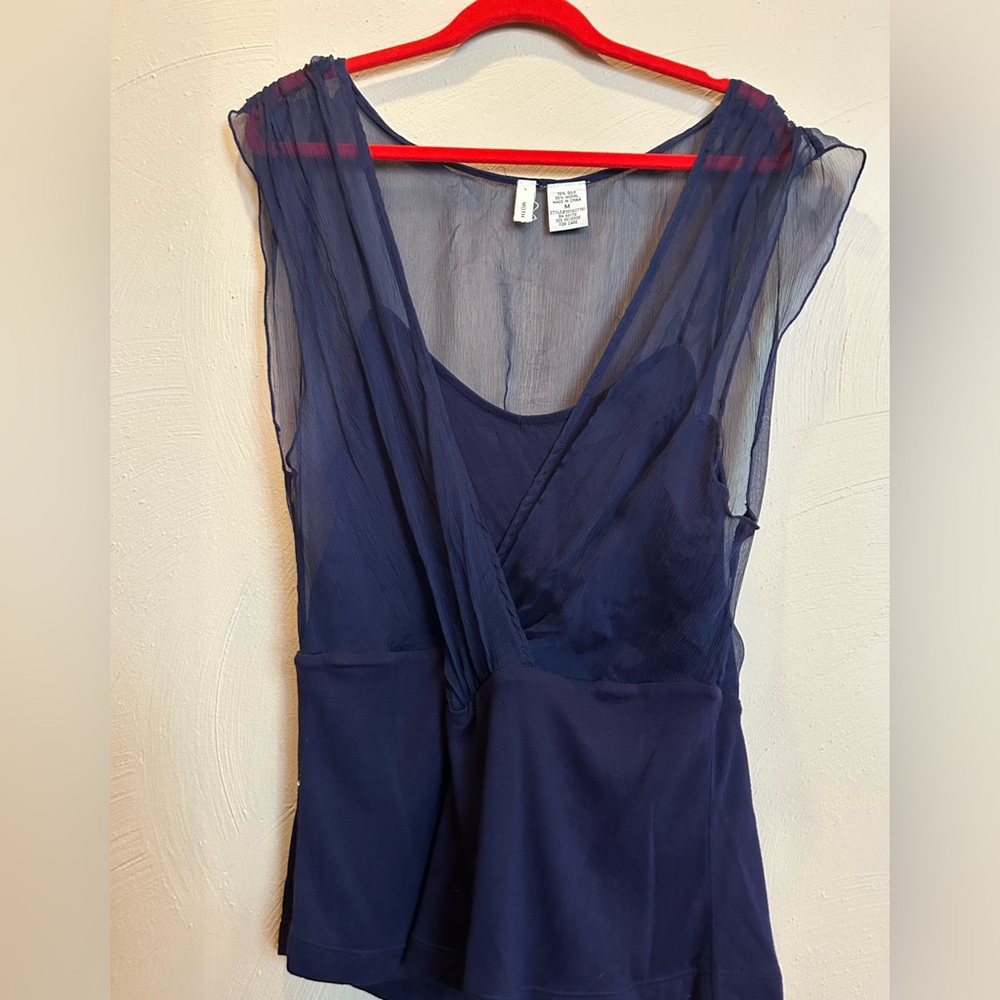 Moth Navy Sheer Silk Blouse